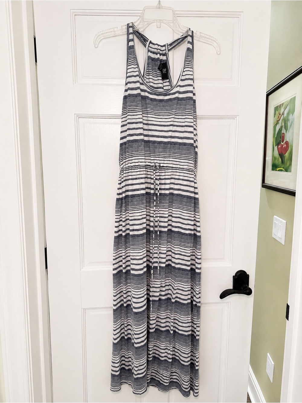 Striped Navy & White Maxi Dress with Drawstring Waist